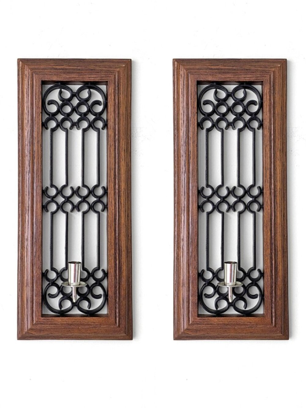 VTG framed filigree wall-hanging candle sconces